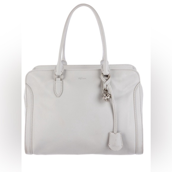 Alexander McQueen Heather Grey Leather Skull Padlock Zip Tote Bag - Picture 1 of 13